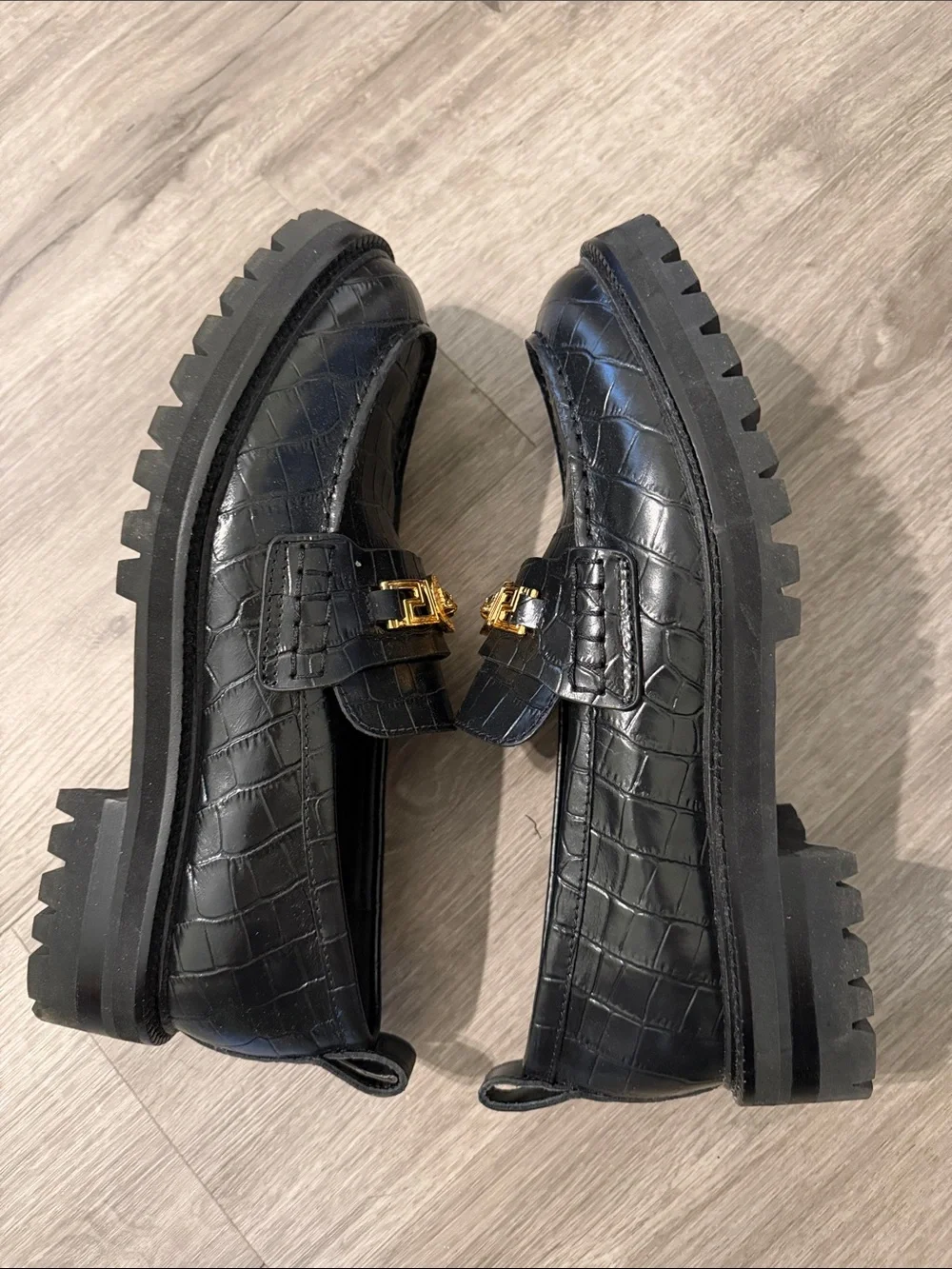 Authentic Versace Embossed Leather Loafers